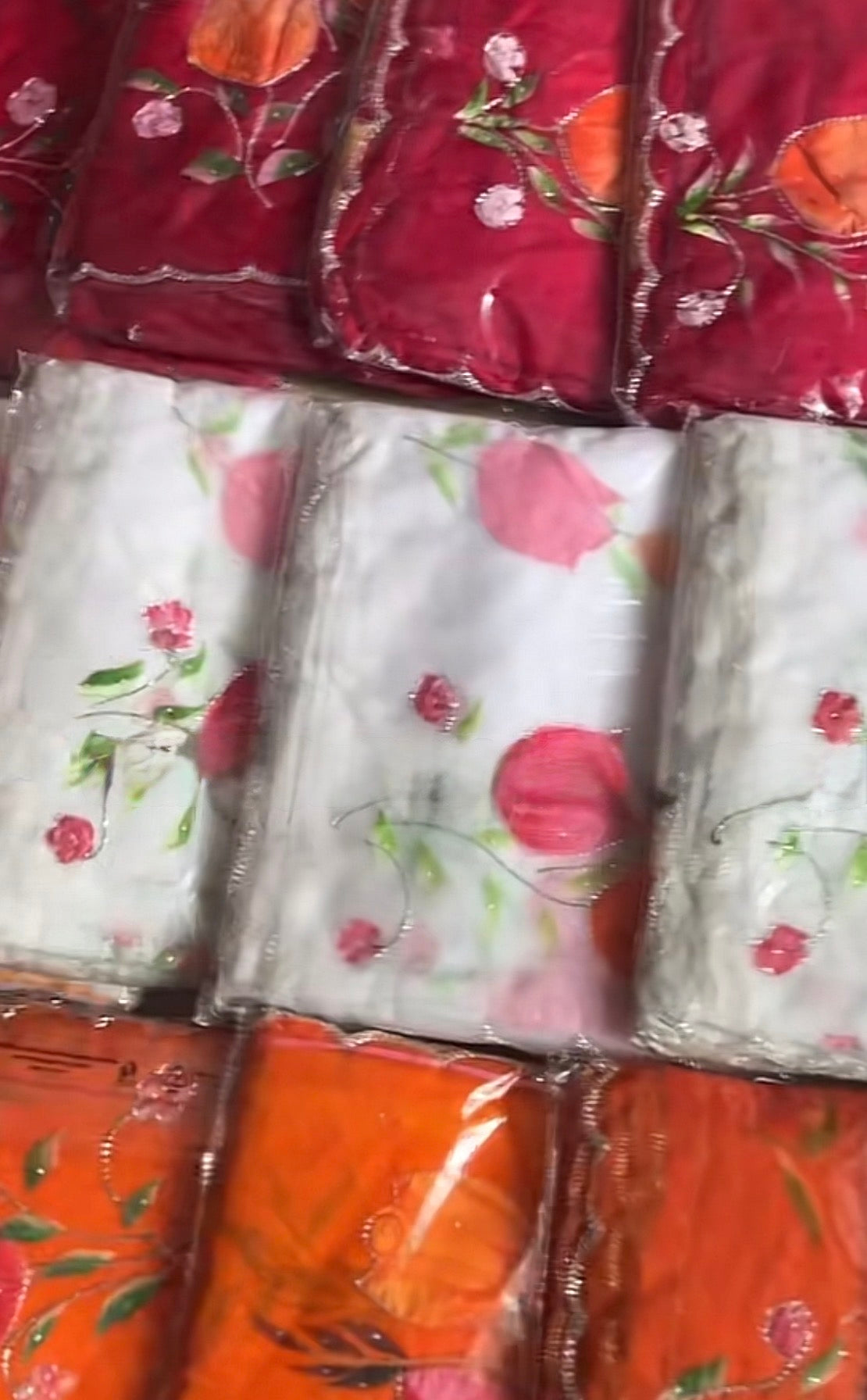 Premium Glass tissue brush printed handwork saree with stiched blouse.