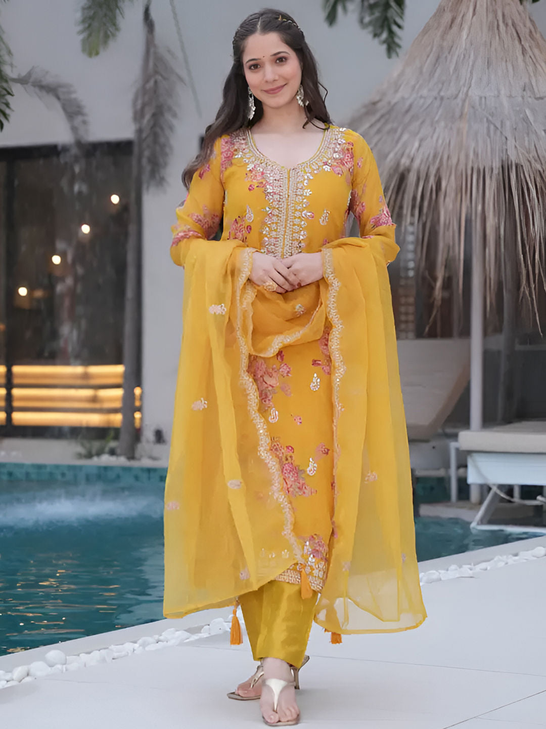 Gorgeous 3 piece heavy work kurta set.