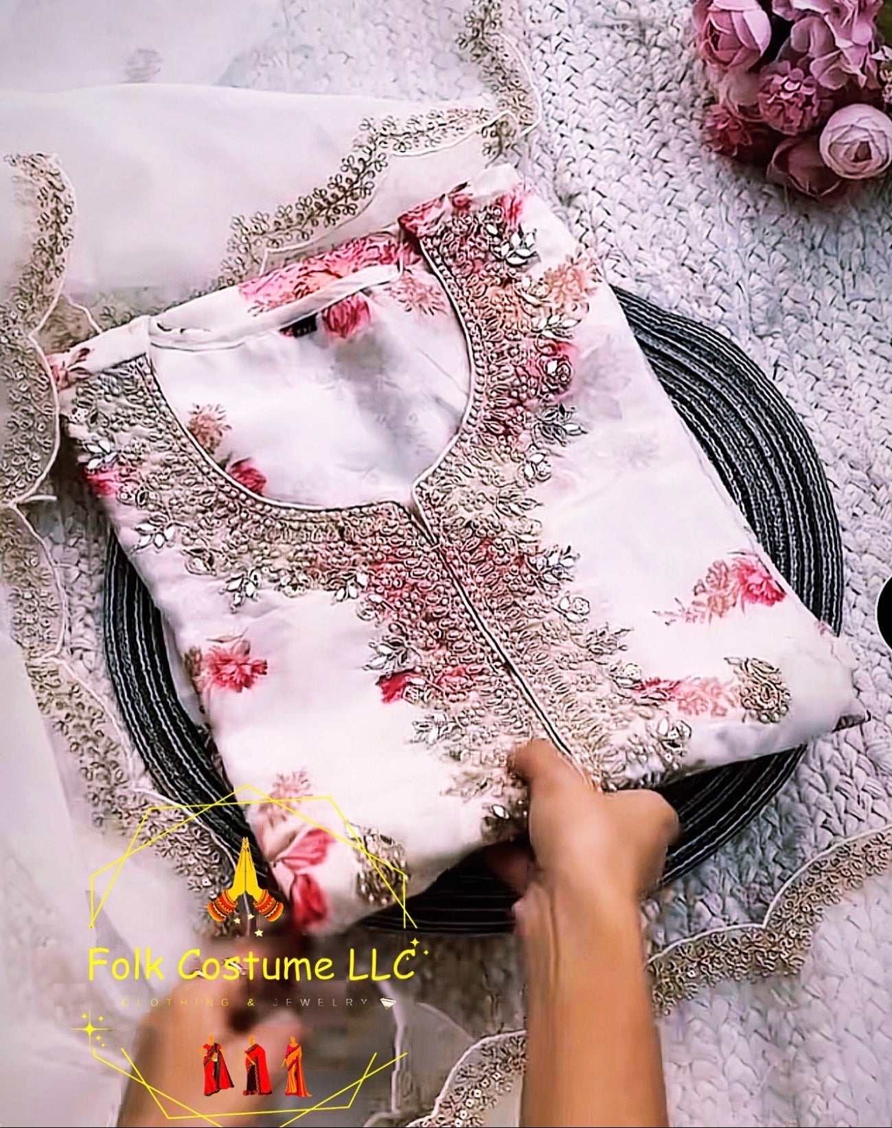 Gorgeous 3 piece heavy work kurta set.