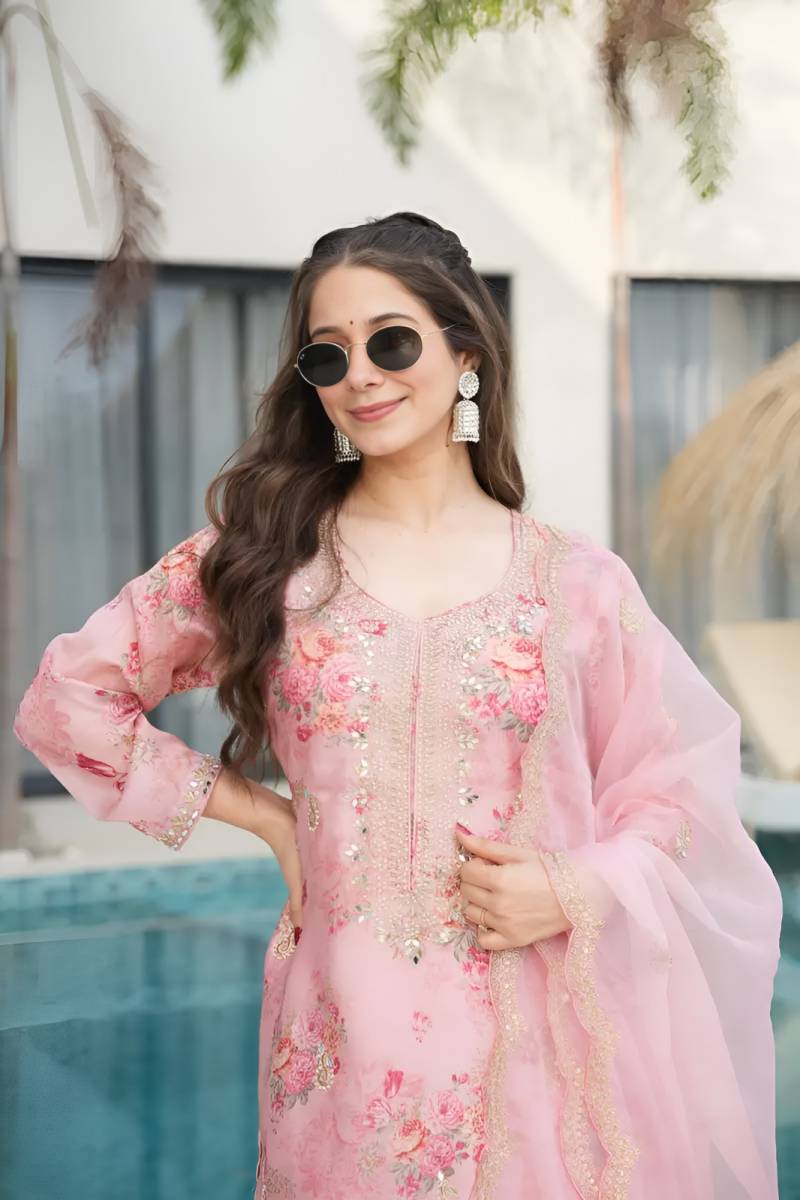 Gorgeous 3 piece heavy work kurta set.