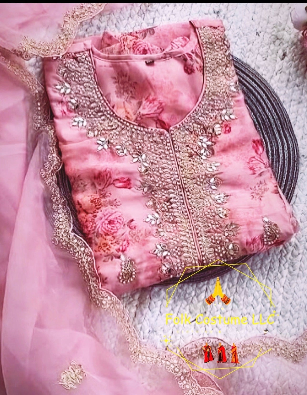 Gorgeous 3 piece heavy work kurta set.