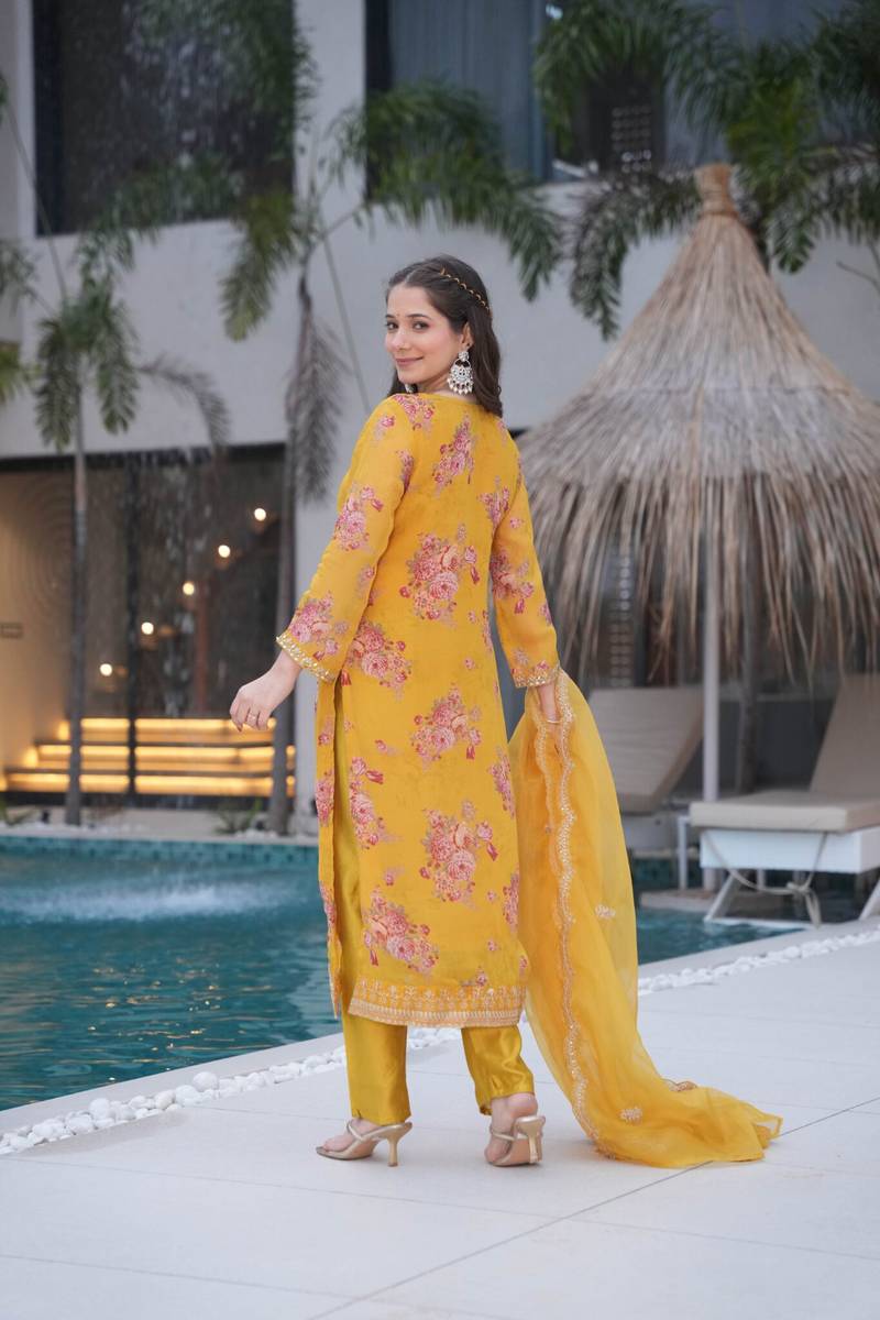 Gorgeous 3 piece heavy work kurta set.