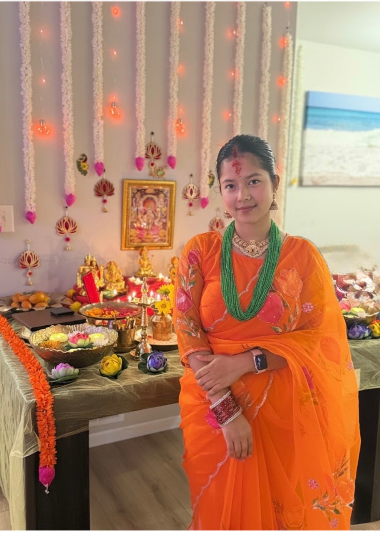 Premium Glass tissue brush printed handwork saree with stiched blouse.