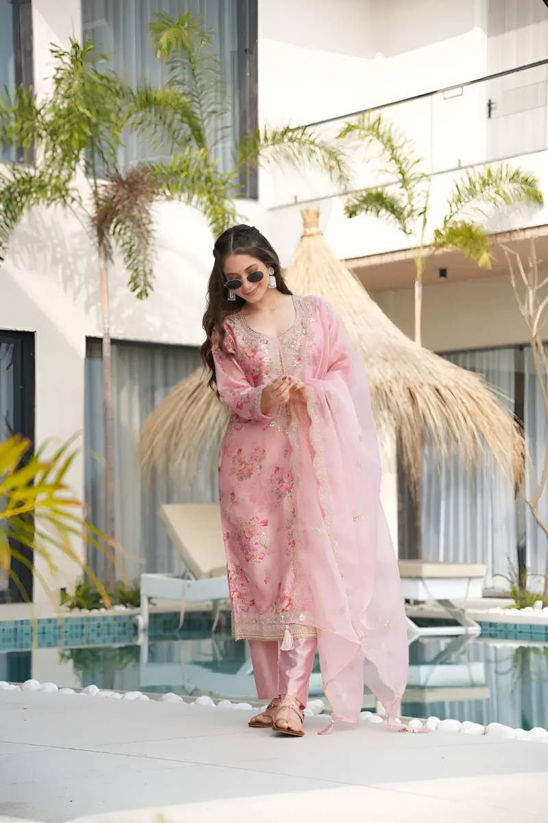 Gorgeous 3 piece heavy work kurta set.